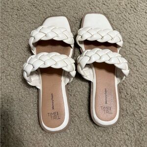 Time and Tru White Braided Slide Sandals